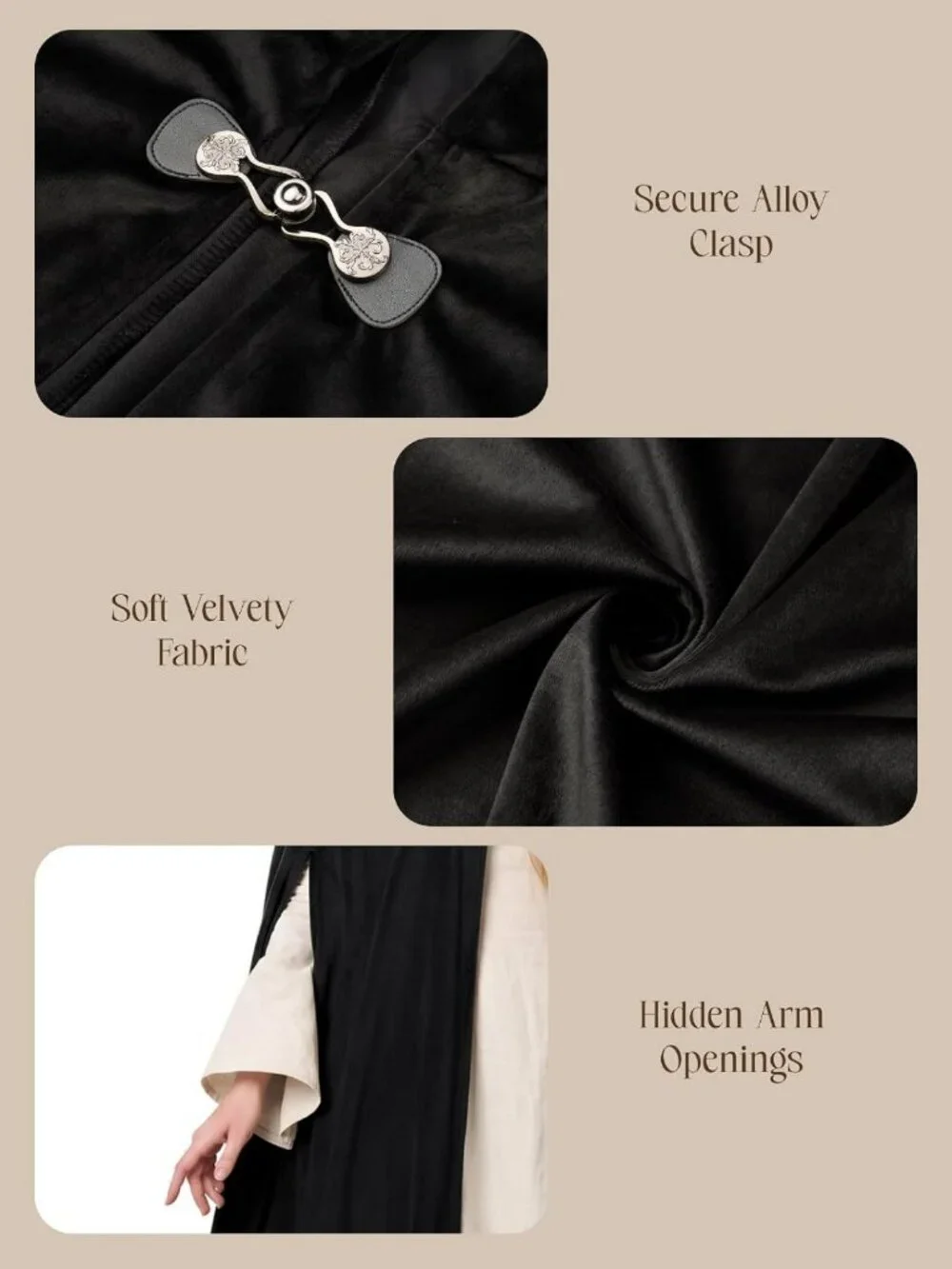 Hooded Velvet Cape Cloak for Medieval Costume, Witch, Ren Faire & Cosplay